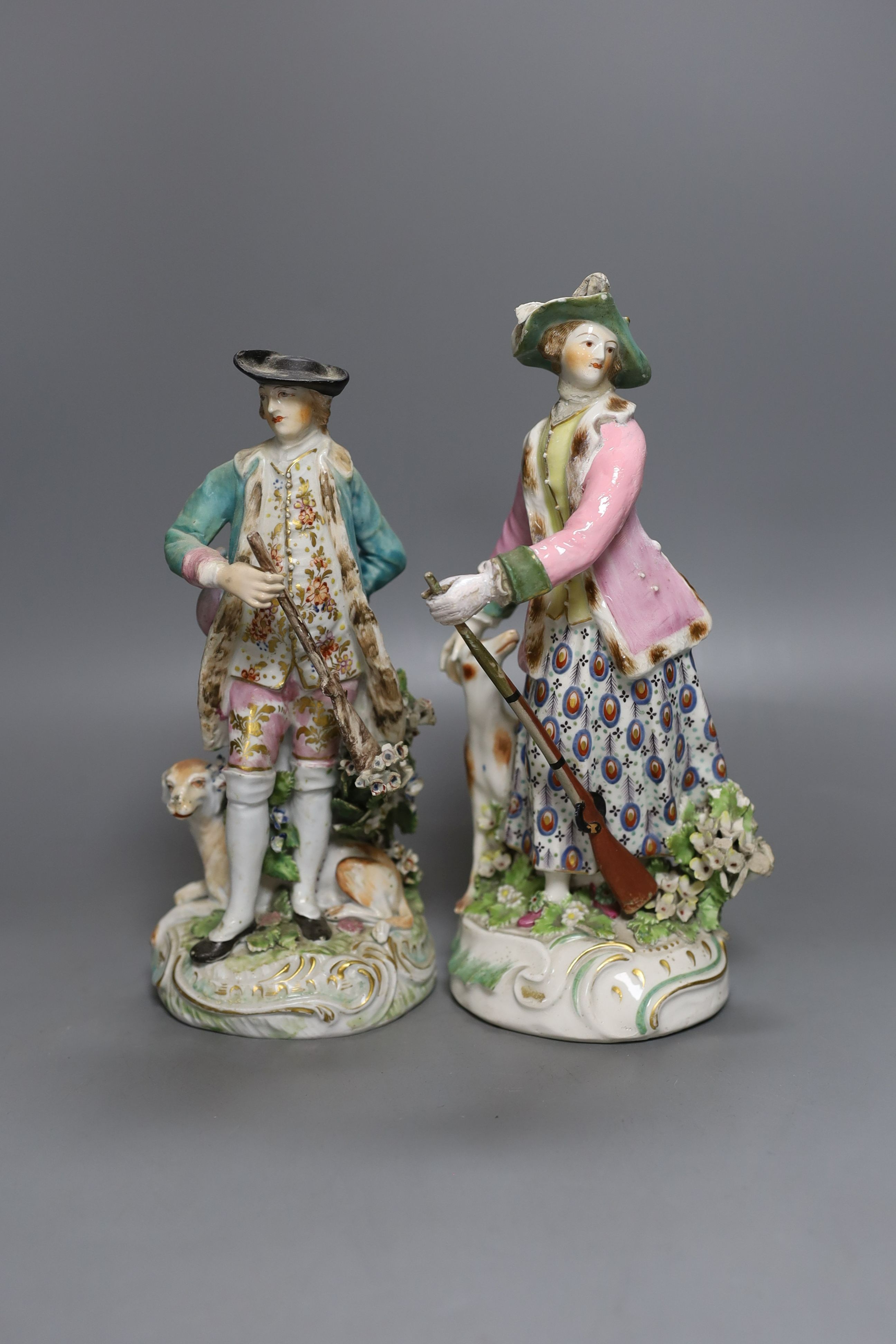 Two Derby figures of a huntsman and huntswoman, c.1765 - tallest 23cm